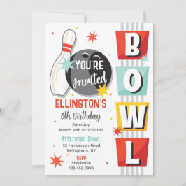 Invitación Bowling Birthday Party Retro