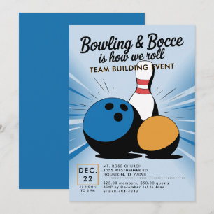 Invitación Bowling Bocce Team Building Church Business Blue