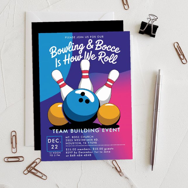 Invitación Bowling Bocce Team Building Church Business Bright (bowling bocce invitation sports themed company team building church event gathering modern bright)