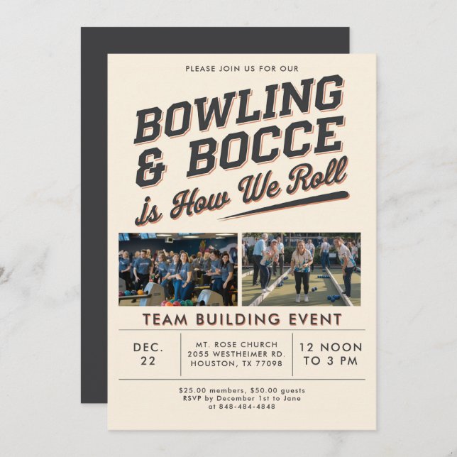 Invitación Bowling Bocce Team Building Church Business Photo (Anverso / Reverso)