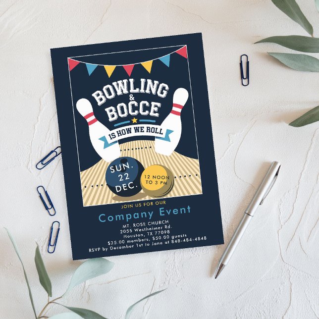 Invitación Bowling Bocce Team Building Church Event Company (bowling bocce invitation sports themed company team building church event modern classy)
