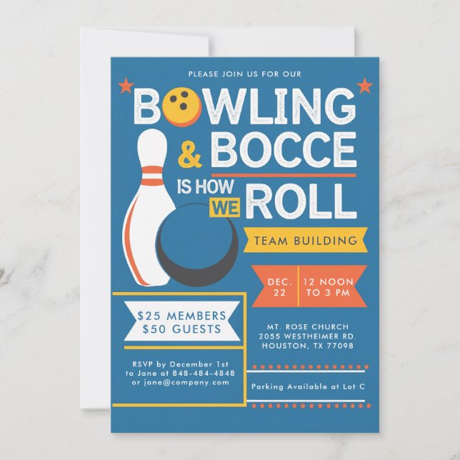 Invitación Bowling Bocce Team Community Church Business Event (Anverso)