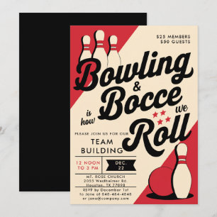 Invitación Bowling Bocce Team Community Church Business Red