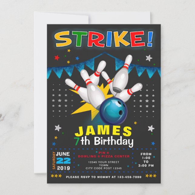 INVITACIÓN BOWLING PARTY BIRTHDAY INVITATION (Anverso)