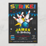INVITACIÓN BOWLING PARTY BIRTHDAY INVITATION<br><div class="desc">BOWLING STRIKE PARTY BIRTHDAY INIVTATION

Full colors design on blackboard background,  great fonts combination.</div>