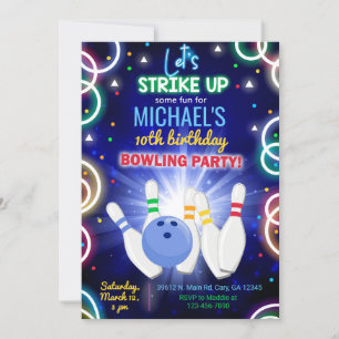 Invitación Bowling, strike up some fun, boy birthd
