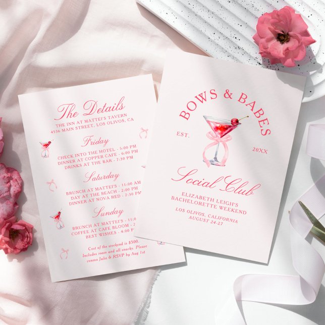 Invitación Bows & Babes Coquette Cherries Bachelorette (Subido por el creador)