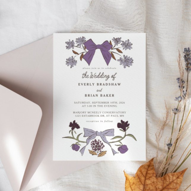 Invitación Bows & Blossoms Lilac Coquette Boda (Subido por el creador)