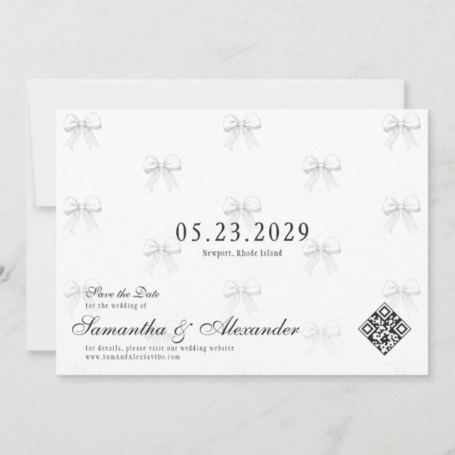 Invitación Bows & Boda Vows Coquette Preppy Save The Date (Anverso)
