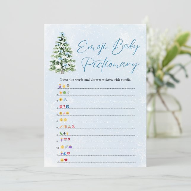 Invitación Bows Christmas Tree Baby Emoji Pictionary Game (Anverso de pie)