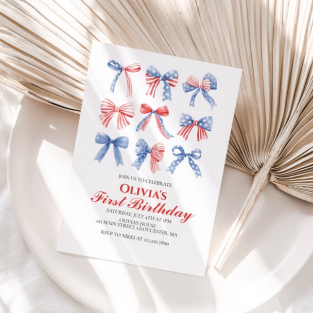 Invitación Bows rojos, blancos y azules en el cuarto aniversa (Subido por el creador)