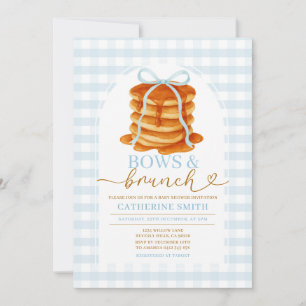 Invitación Bows y Brunch Pancake Azul Baby Shower Gingham