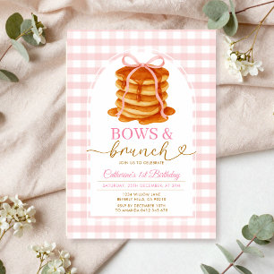Invitación Bows y Brunch Pancake Azul Baby Shower Gingham