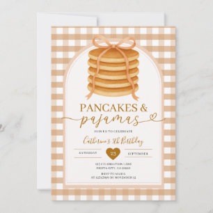Invitación Bows y Brunch Pancake Brown Primer cumpleaños Ging