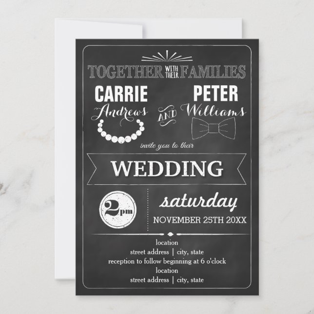 Invitación Bowties and Pearls Boda (Anverso)
