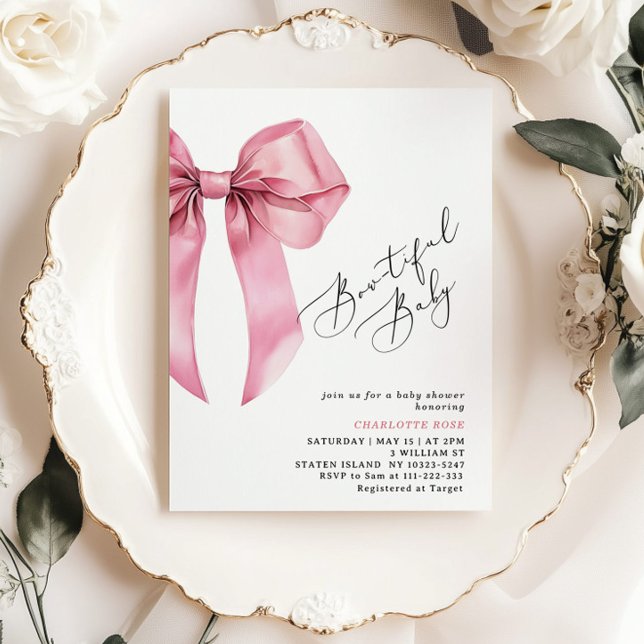 Invitación Bowtiful Baby Pink Bow Baby Shower (Subido por el creador)