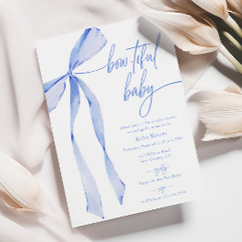 Invitación Bowtiful Watercolor Pastel Blue Baby Shower
