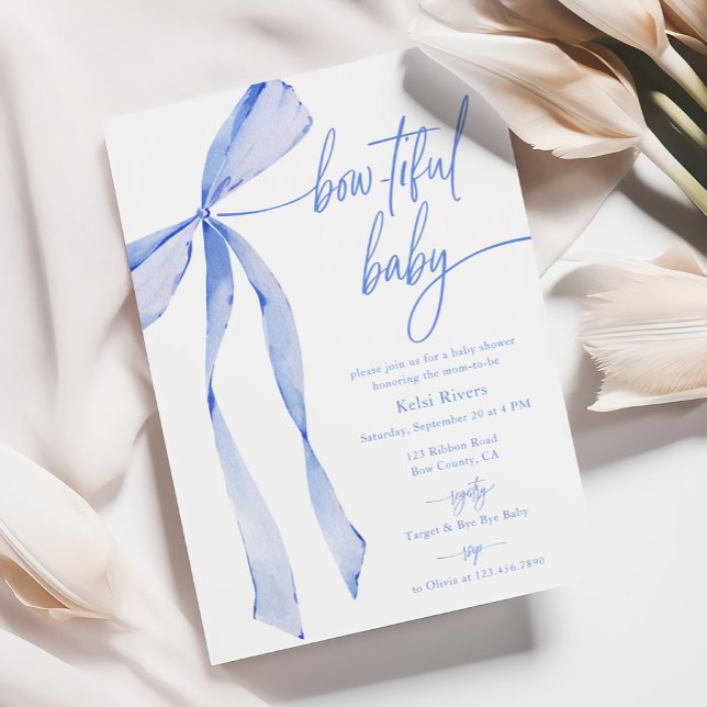 Invitación Bowtiful Watercolor Pastel Blue Baby Shower (Subido por el creador)