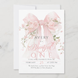 Invitación Bowtiiful One 1st Birthday Floral Bow Girls