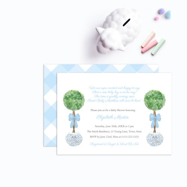 Invitación Box Ball Topiary Baby Boy Poem Shower Fiesta (Subido por el creador)