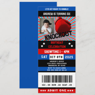 Invitación Boxeo azul rojo ticket de cumpleaños foto