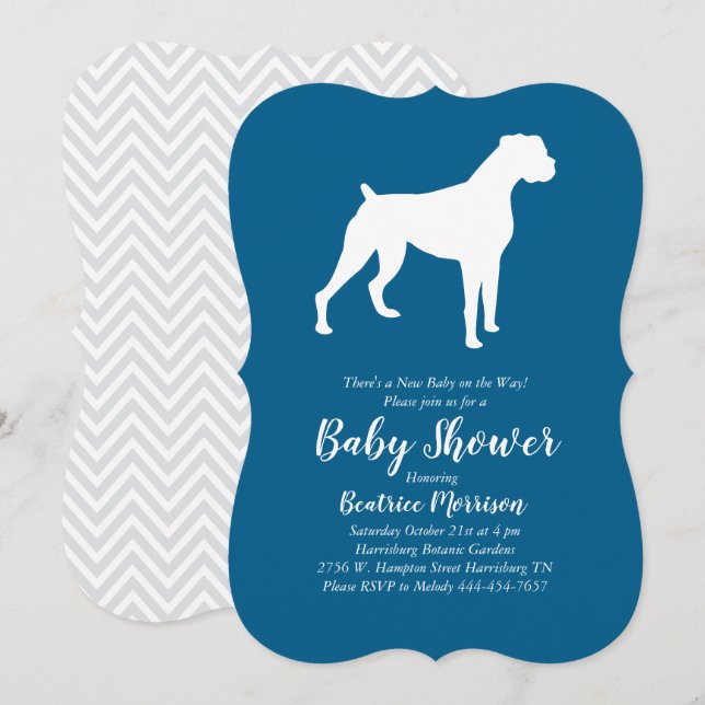 Invitación Boxer Dog Baby Shower Blue Boy (Anverso / Reverso)