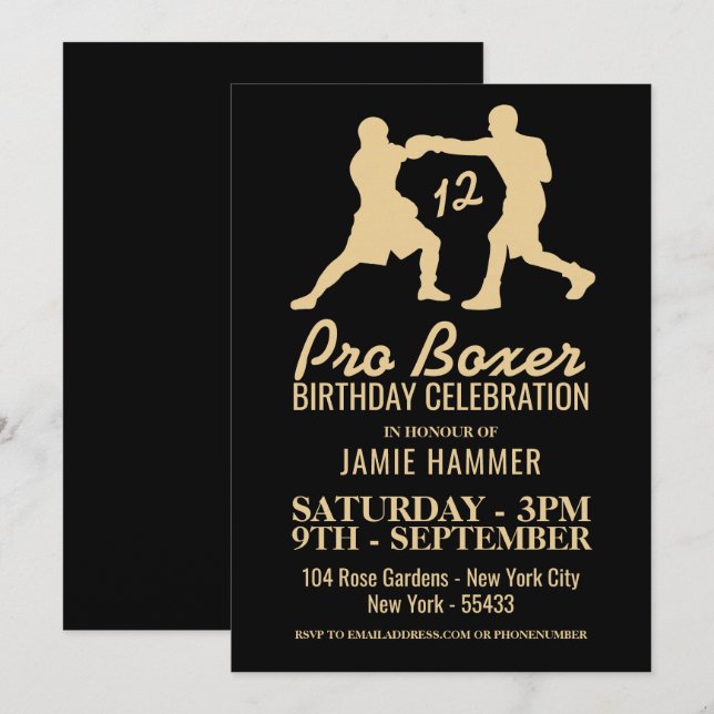 Invitación Boxers Silhouette Birthday Party (Anverso / Reverso)