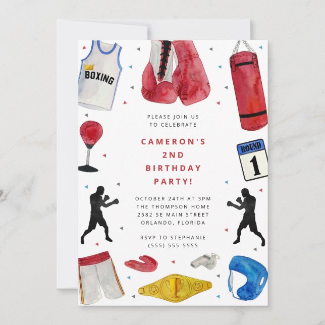 Invitación Boxing Boy Birthday Party Invitation (Anverso)