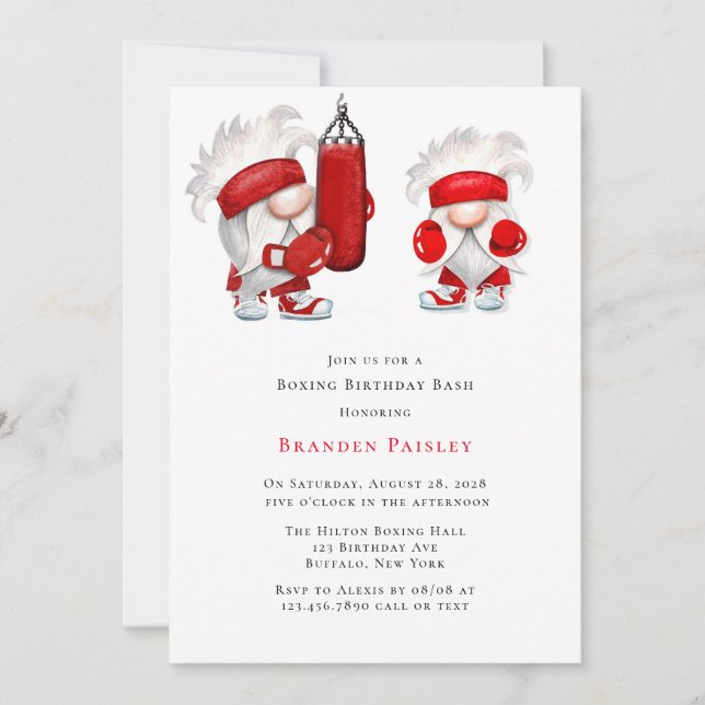 Invitación Boxing Gnomes Birthday Bash (Anverso)