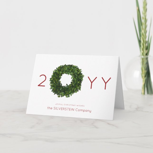 Invitación Boxwood Wreath Navidades Holiday Corporate Doble (Anverso)
