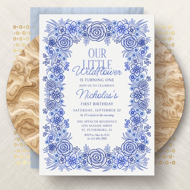 Invitación Boy 1 cumpleaños Floral de flores silvestres (Subido por el creador)