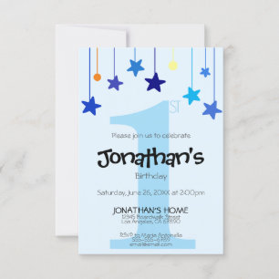 Invitación Boy 1 CUMPLEAÑOS Guay Light Blue Stars