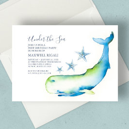 Invitación Boy 1 Nacimiento Acuarela Estrella de Ballena