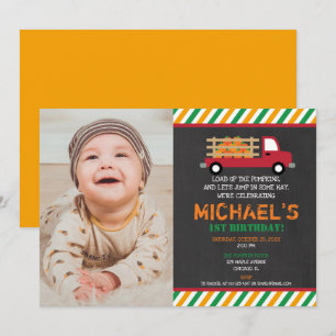 Invitación Boy 1 primer cumpleaños parche de calabaza hallowe