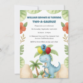 Invitación Boy 2nd Birthday Dinosaur Two A Saurus Invitation