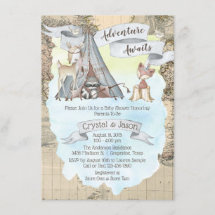 Invitación Boy Adventure Awath Travel Map Baby Shower