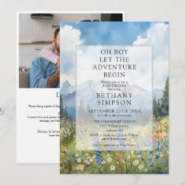 Invitación Boy Adventure Mountain Photo QR Code Baby Shower