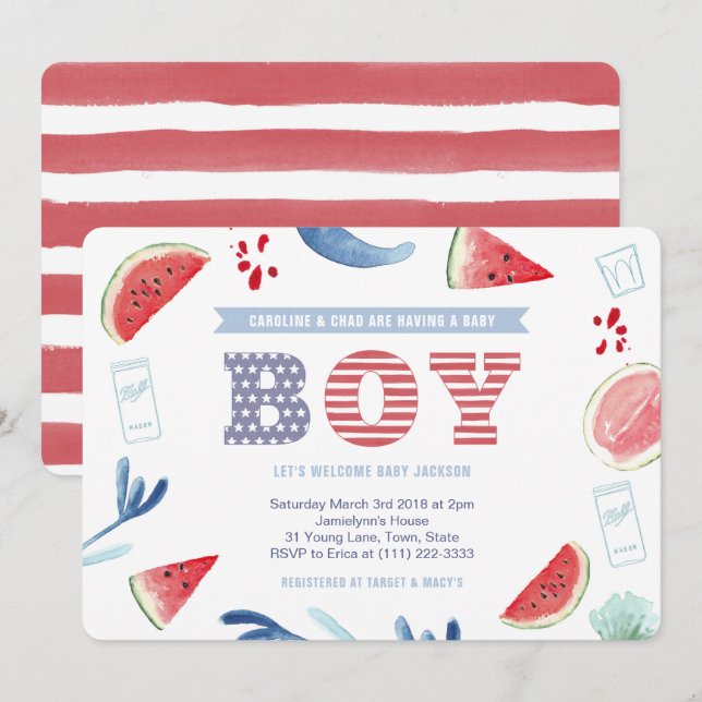 Invitación Boy America Jack y Jill Baby Shower (Anverso / Reverso)