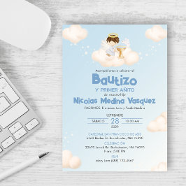 Invitación Boy Angel Bautismo y Primer Cumpleaños