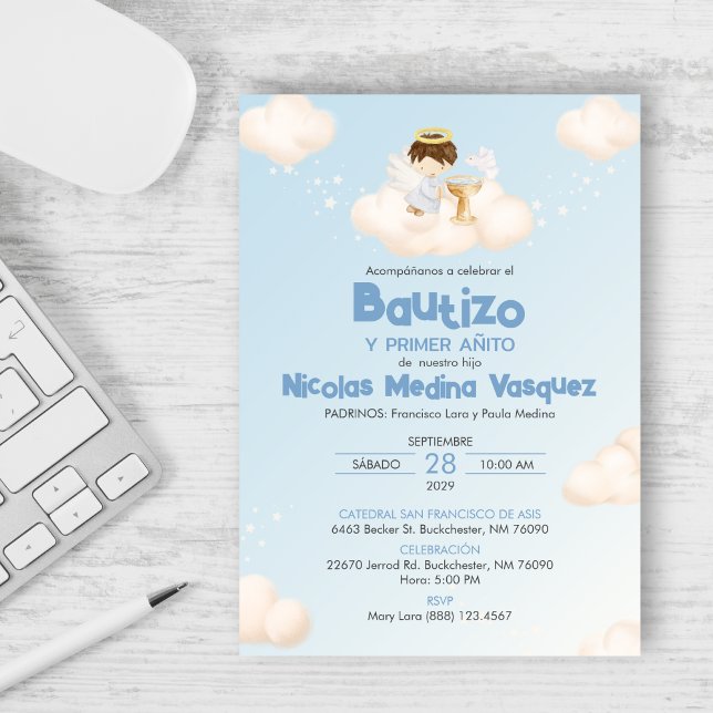 Invitación Boy Angel Bautismo y Primer Cumpleaños (Subido por el creador)