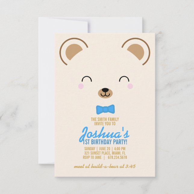 Invitación boy ANY AGE teddy BEAR fiesta de cumpleaños azul (Anverso)