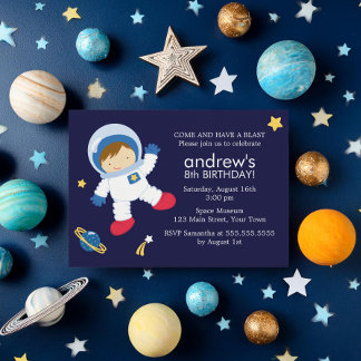 Invitación Boy Astronauta Espacio Ultraterrestre Fiesta de cu