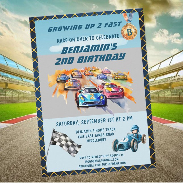 Invitación *Boy Auto Car Racing Theme 2nd Birthday Party (Subido por el creador)