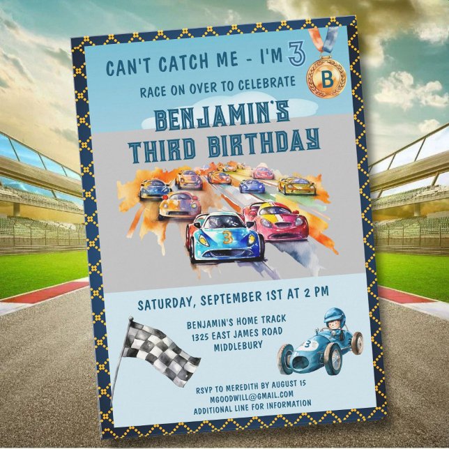 Invitación *Boy Auto Car Racing Theme 3rd Birthday Party (Subido por el creador)