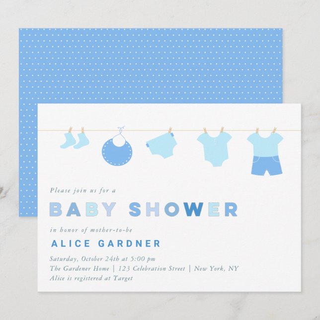 Invitación Boy Baby Clothes Baby Shower Fiesta (Anverso / Reverso)