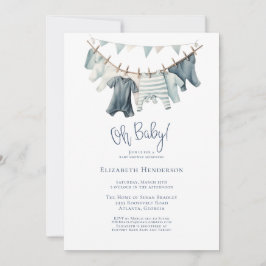 Invitación Boy Baby Clothesline Boy Baby Shower
