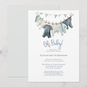 Invitación Boy Baby Clothesline Boy Baby Shower