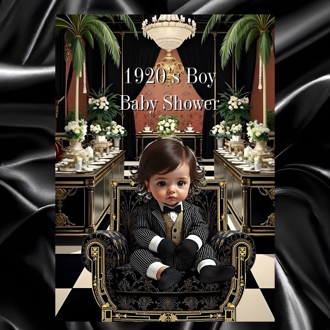 Invitación Boy Baby Shower 1920s Art deco Room black gold (Subido por el creador)