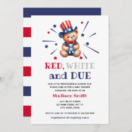 Invitación Boy Baby Shower 4 De Julio Con Blanco Rojo Y Venci