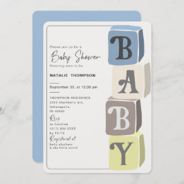 Invitación Boy Baby Shower bloquea el azul